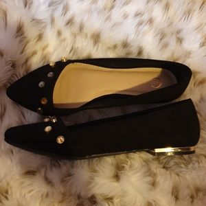 Black Velvet Like Flat Shoes